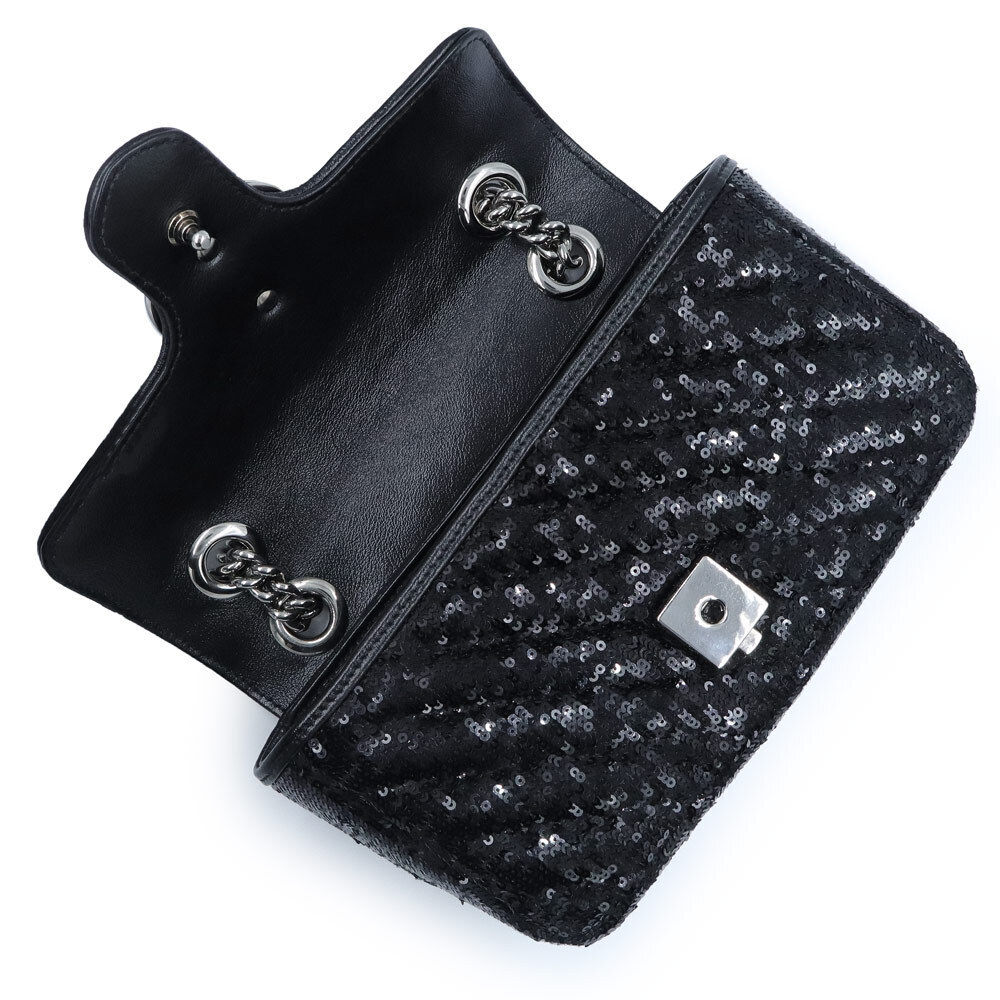 Gucci GG Marmont Chain Shoulder Crossbody Bag Sequin Black - Picture 3 of 10